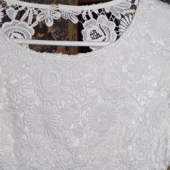 Lulu's white lace open back dress. - Picture 12 of 16